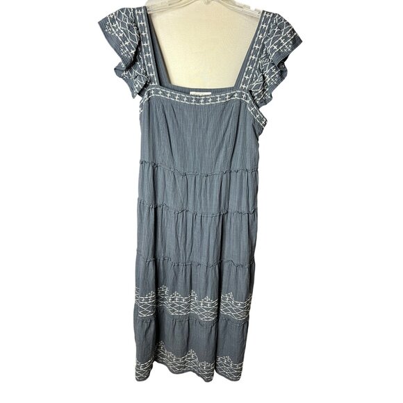 Knox Rose Sundress Size L Tunic Tank Large Blue Embroidered Lined Ruffles - Picture 1 of 12